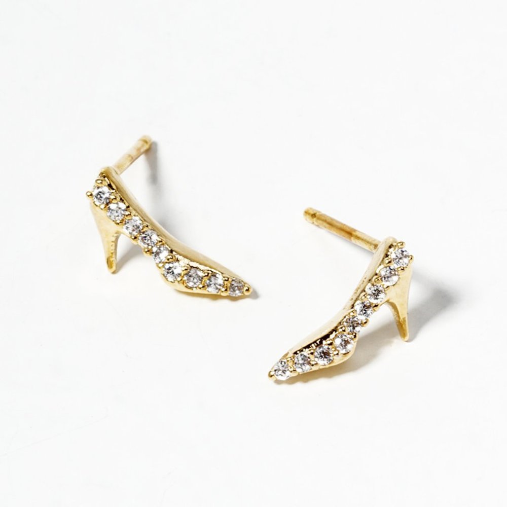 *** 18K Gold Plate and Cubic Zirconia High Heel Shoes Earrings